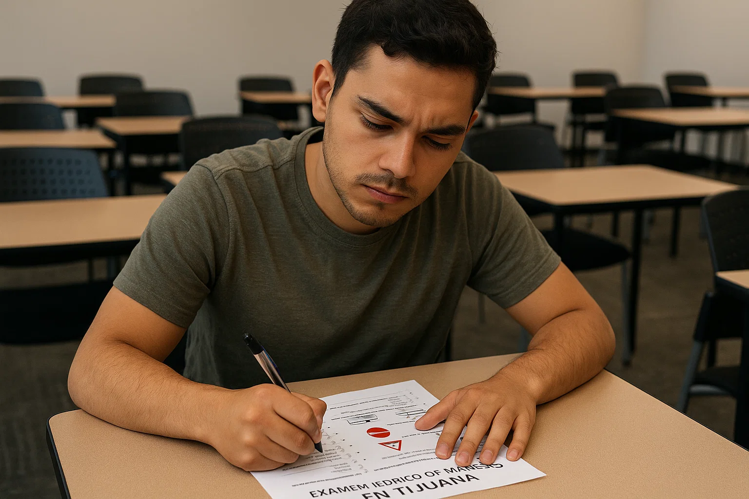 estudiante resolviendo examen teórico de manejo en Tijuana