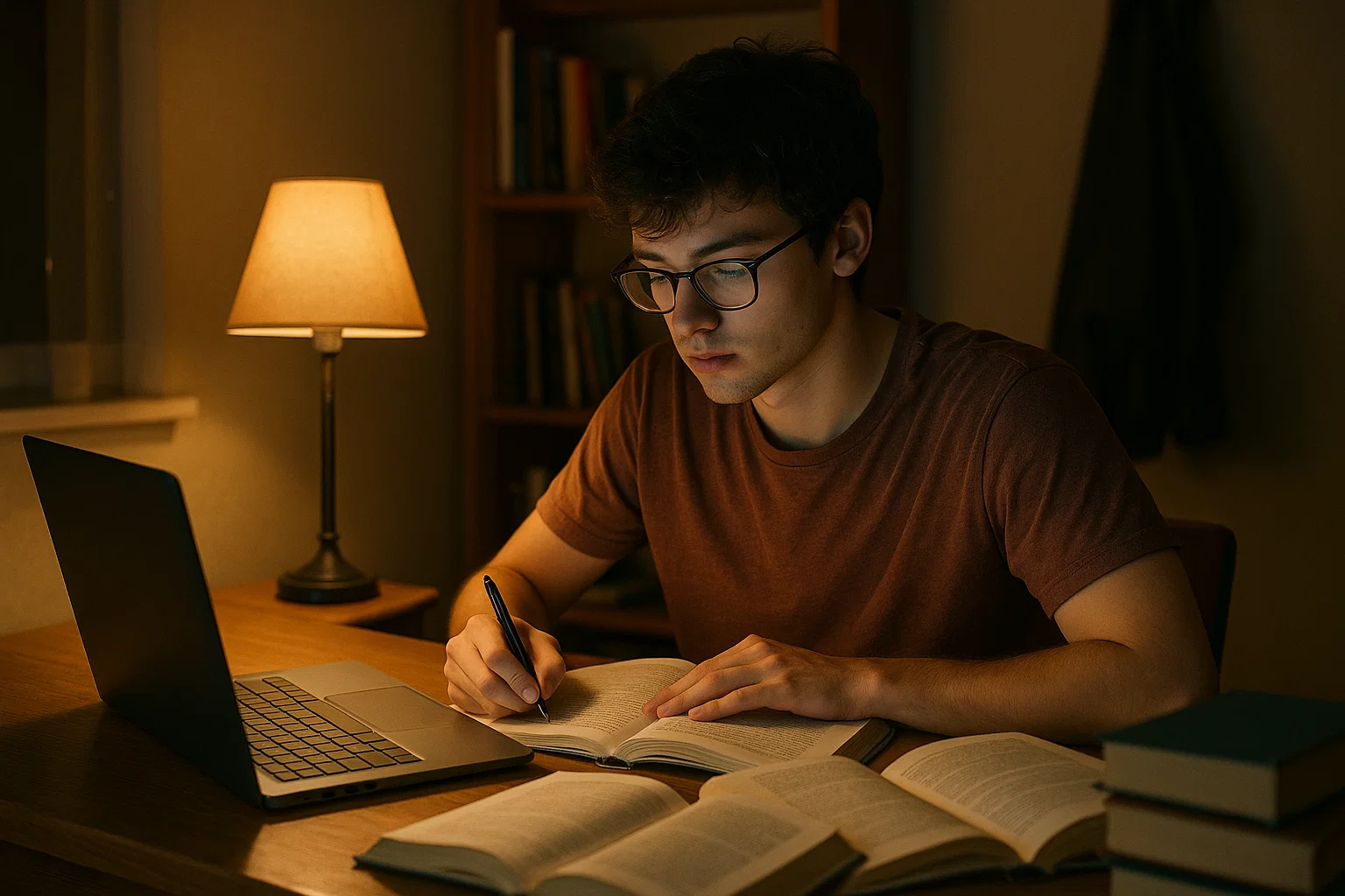 Estudiante inspirado en Meg Vicious durante una noche de estudios
