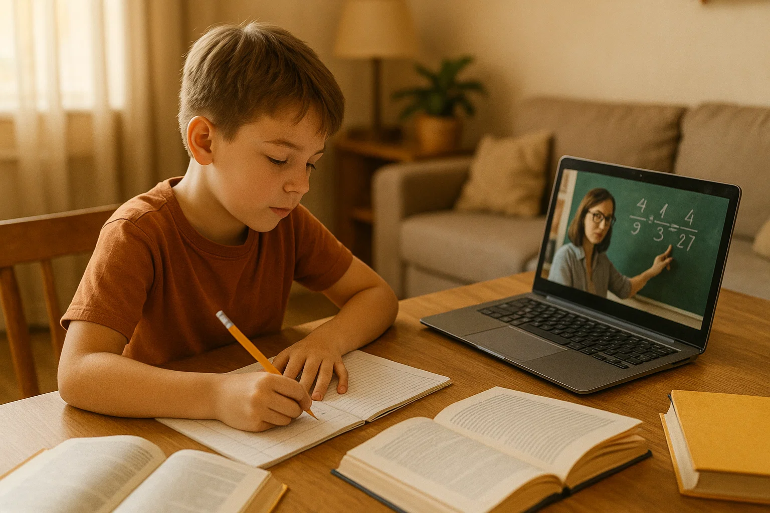 Estudiante de cuarto grado repasando preguntas y respuestas de Aprende en Casa 4 Grado