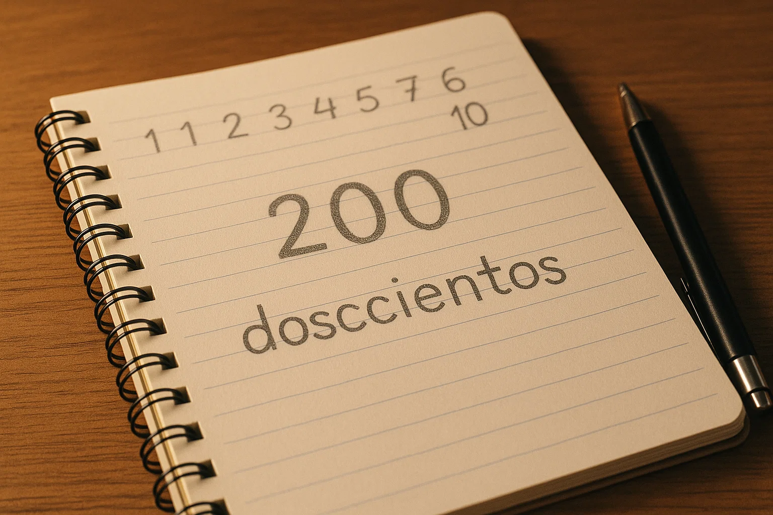 Número 200 escrito en letras como doscientos