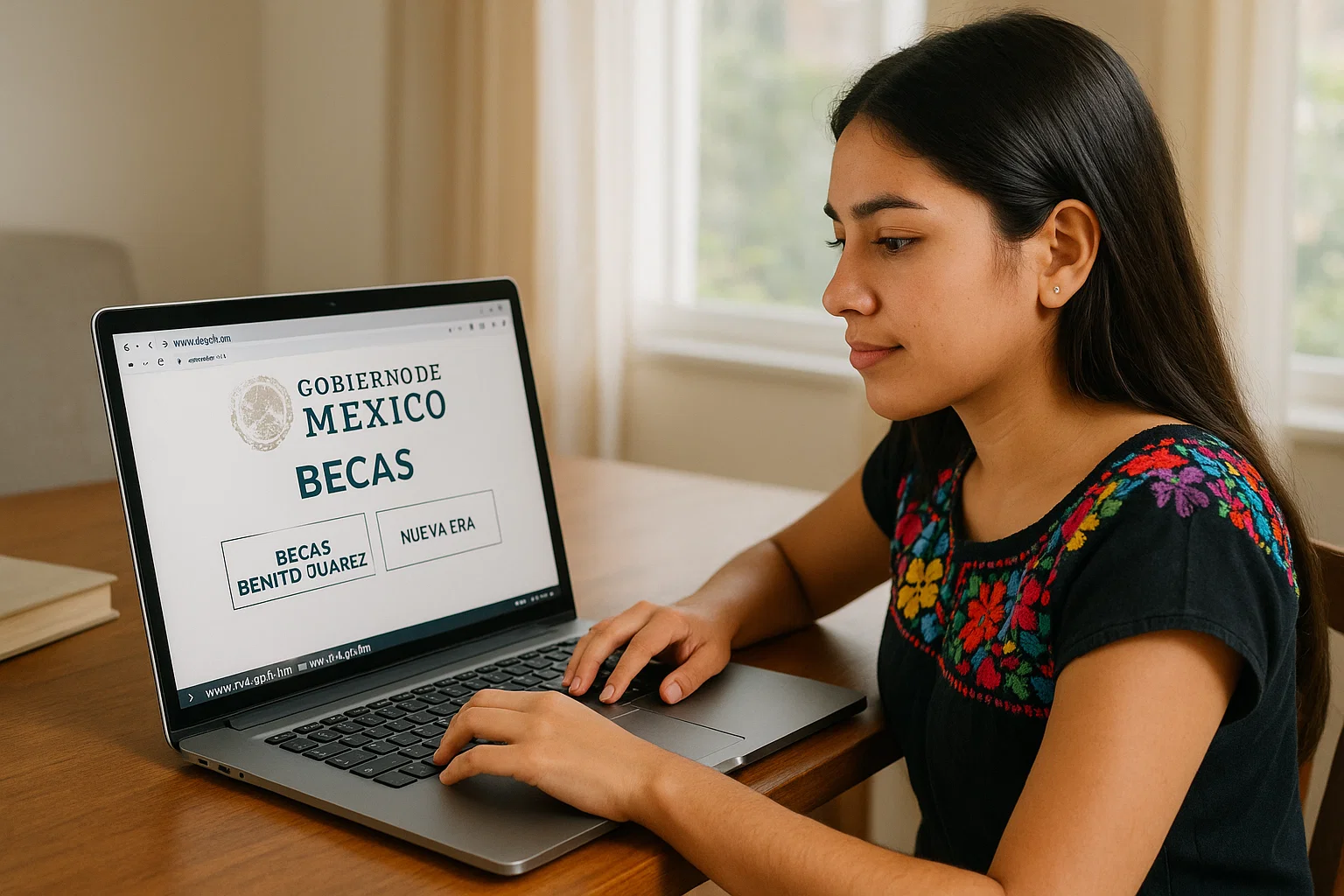 Estudiante revisando becas en www.nld.gob.mx