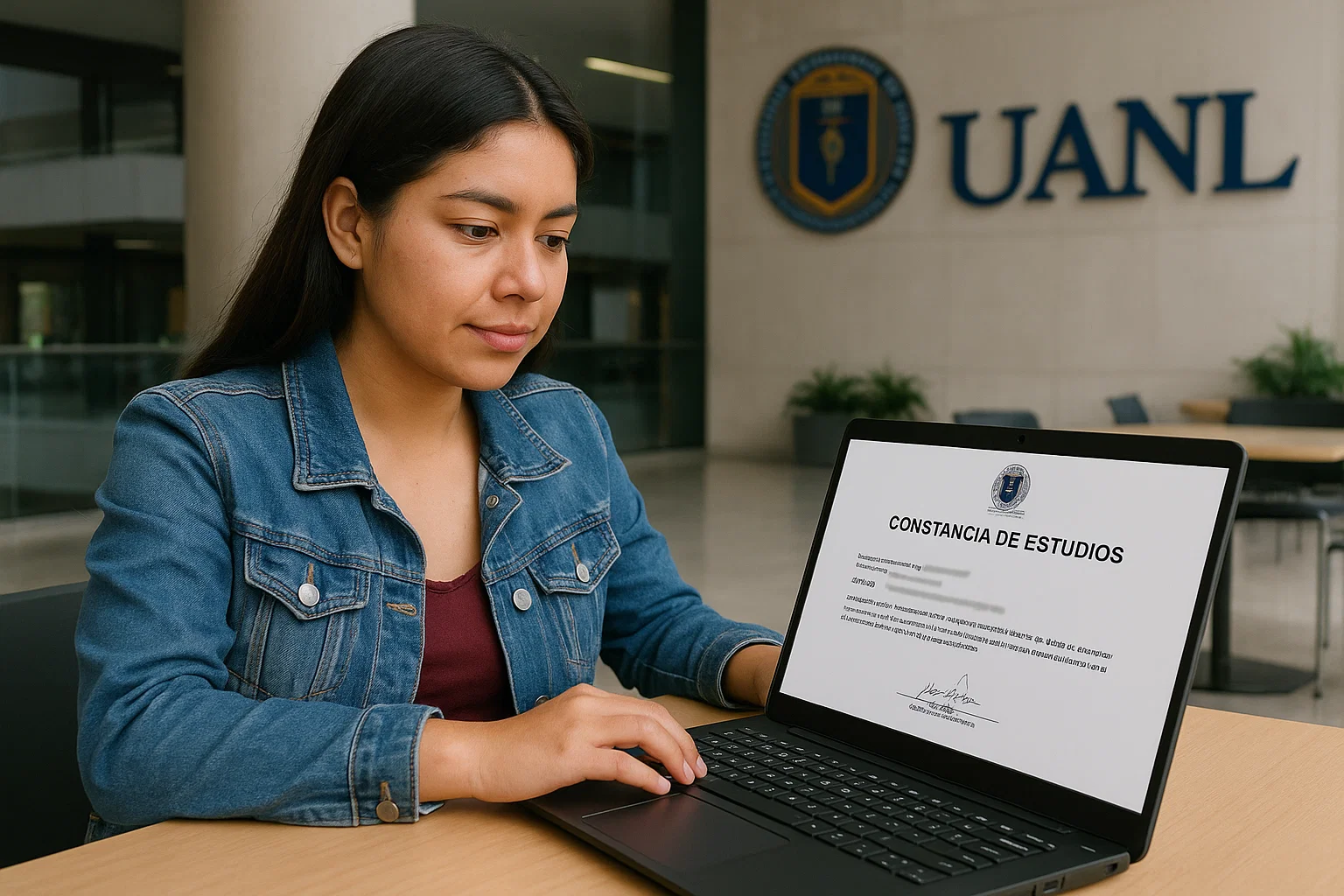 Estudiante revisando su constancia de estudios UANL en línea