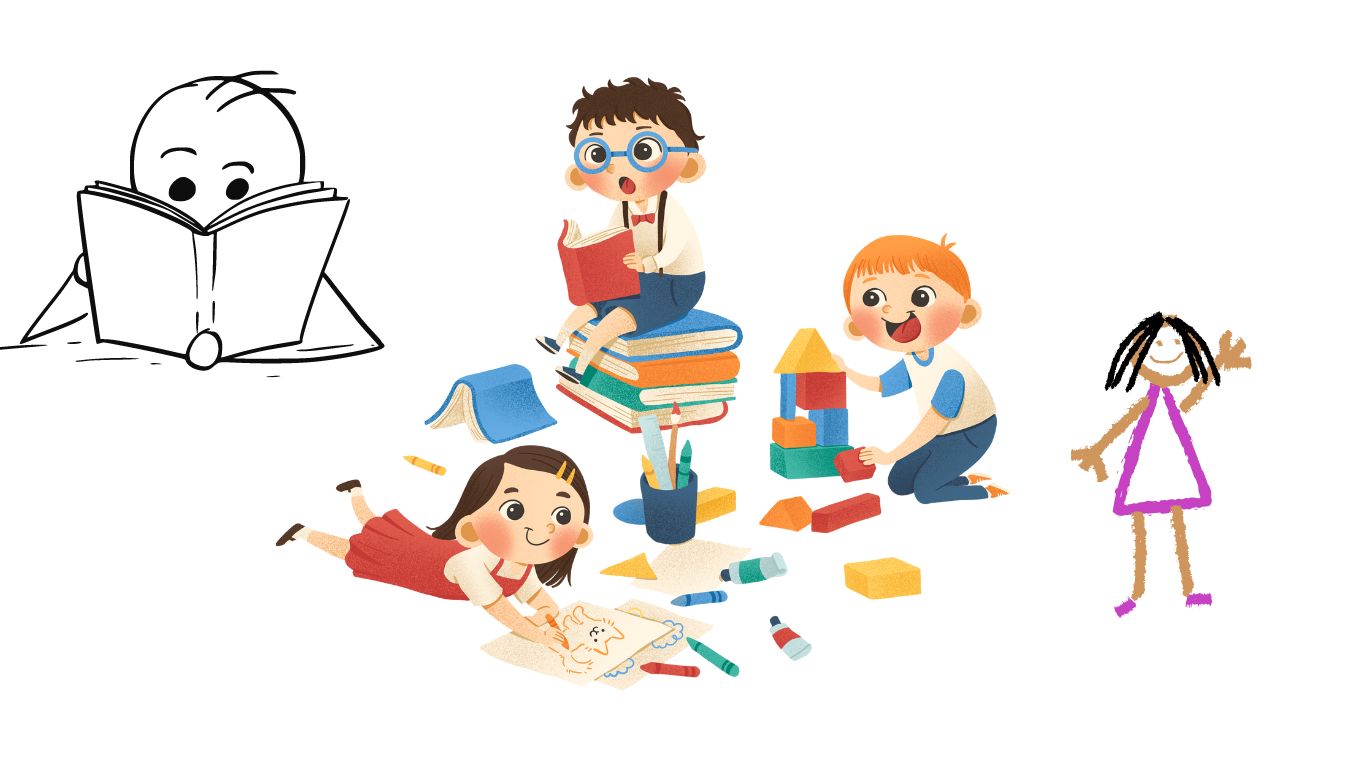 Dibujos De Niños Estudiando