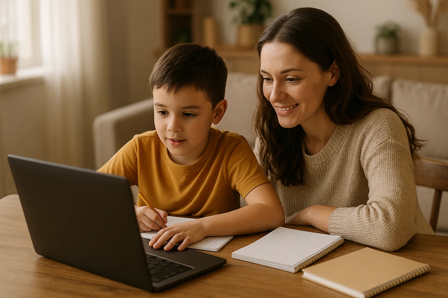 Niño de segundo grado estudiando con Aprende En Casa en casa