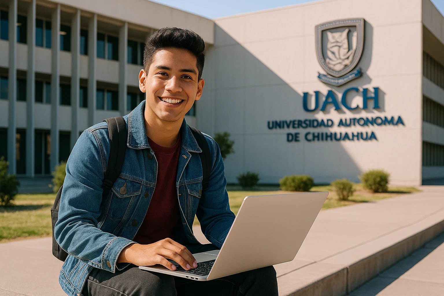 estudiante frente al campus de la Universidad Autónoma de Chihuahua explorando carreras universitarias
